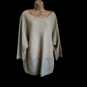 Oversized Knit Sweater With Drop Sleeves & Front Pockets In Sage Green Size XL